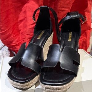 Cushionaire Black Espadrille Wedge Sandals -